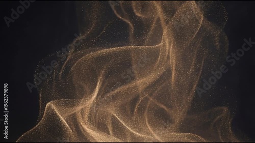Golden dust particles forming soft horizontal bands across a deep black background with warm cinematic light creating calm seamless abstract motion