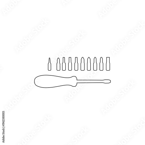 screwdriver set outline icon multiple bits tool illustration