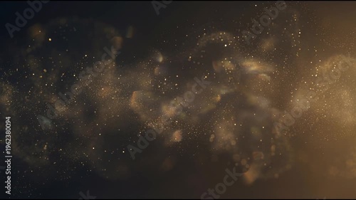 Golden dust clouds filling the frame against a deep dark background with warm cinematic light creating calm seamless abstract motion