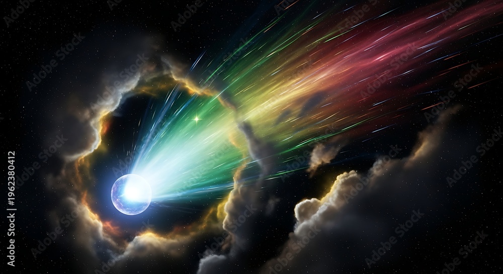 Naklejka premium Vibrant Rainbow Colored Light Beam Explosion.