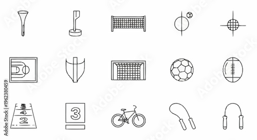 Various sports icons and equipment illustrated.