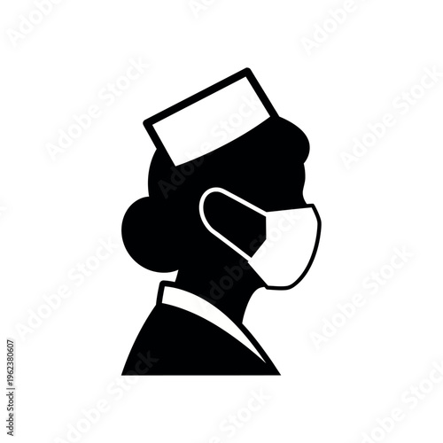 Nurse wearing face mask silhouette.
