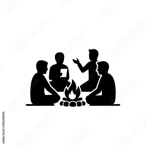 People sitting around campfire telling stories.