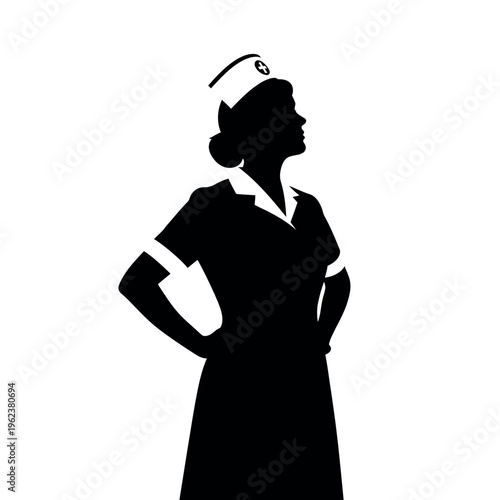 Silhouette of a female nurse in uniform.