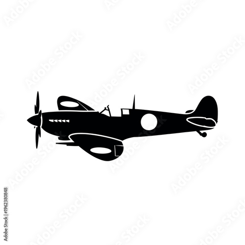 Vintage World War II Fighter Plane Silhouette.