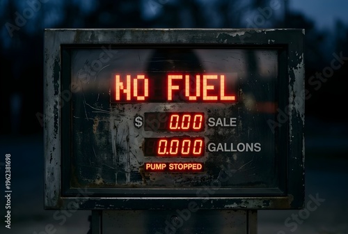 Gas Station Pump Displaying No Fuel Warning — Energy Crisis and Fuel Shortage Concept