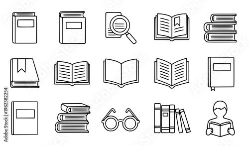 Book Icons Set – Literature and Textbook Outline Vector Collection