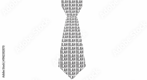 A stylized illustration of a necktie made up of numerous small words on a plain white background with a monochromatic color scheme.
