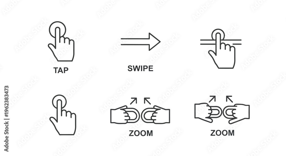 Fototapeta premium Hand gestures for touchscreen actions.