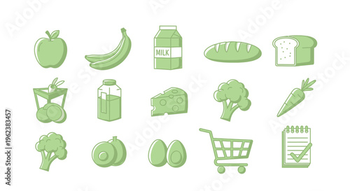 Fresh food and shopping cart icons.