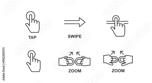 Hand gestures for touchscreen actions.