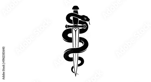 The medical symbol features a sword wrapped by two snakes, representing health and medicine, with a distinctive emblem.
