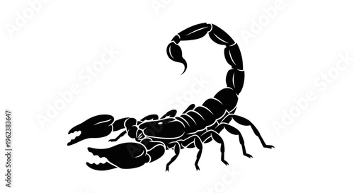 A scorpion illustration depicts an arthropod creature with a curved tail and claws in a menacing stance on a plain surface.