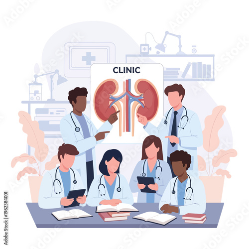 Medical Team Studying Kidney Anatomy in Clinic Meeting