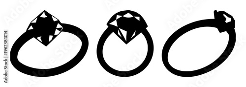 Ring set with elegant diamond silhouette design featuring jewelry, gemstone, black and white illustration with elegance and sparkle