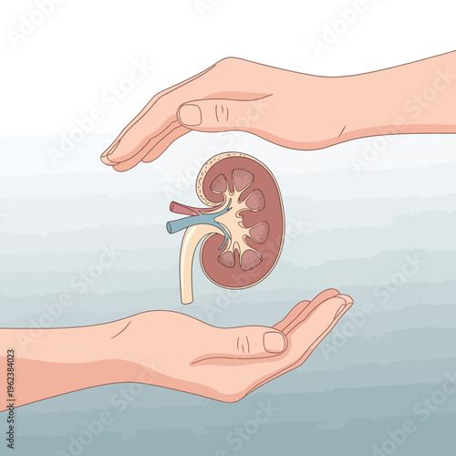 Protecting Kidney Health: Hands Cupping Human Kidney Illustration