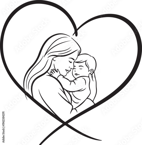 Embrace of love within a heart symbolizing maternal affection and bond isolated on transparent background, Vector
