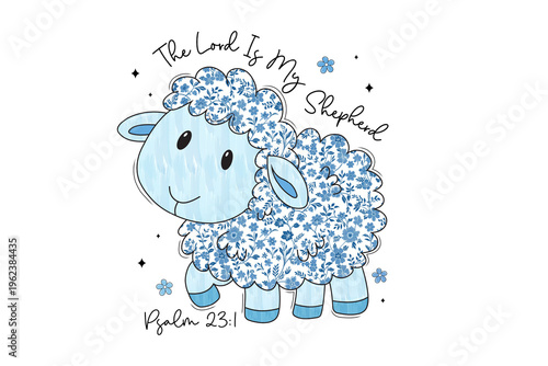 Bild auf Leinwand The Lord Is My Shepherd Psalm 23 Sheep Sublimation Design