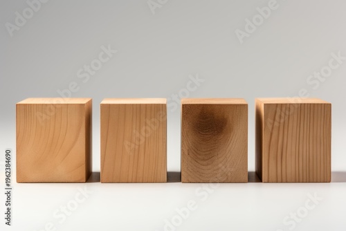 Four wooden cubes arranged in a row, providing a customizable blank space
