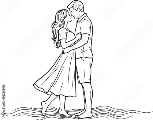 Couple dancing gracefully on a beach in a romantic evening setting isolated on transparent background, Vector