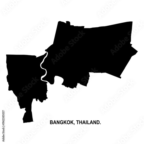 Bangkok Thailand black map silhouette, bold geographic city boundary shape vector illustration