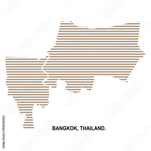 Bangkok Thailand map with horizontal line pattern, city boundary silhouette, abstract geographic vector design