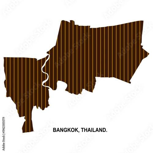 Bangkok Thailand map with dark striped pattern, geographic city boundary silhouette modern vector