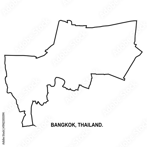 Bangkok Thailand outline map, minimal city boundary line art geographic vector illustration