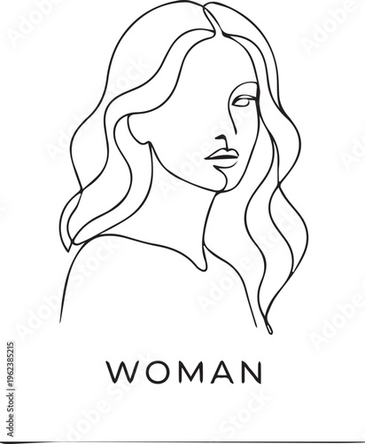 A simple line drawing of a woman's head and shoulders with the word woman written below her in a clean and minimalist style