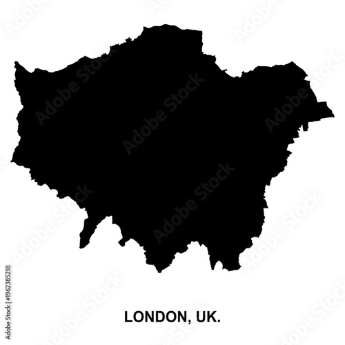 London UK city map solid black silhouette, bold geographic location design, urban navigation vector illustration