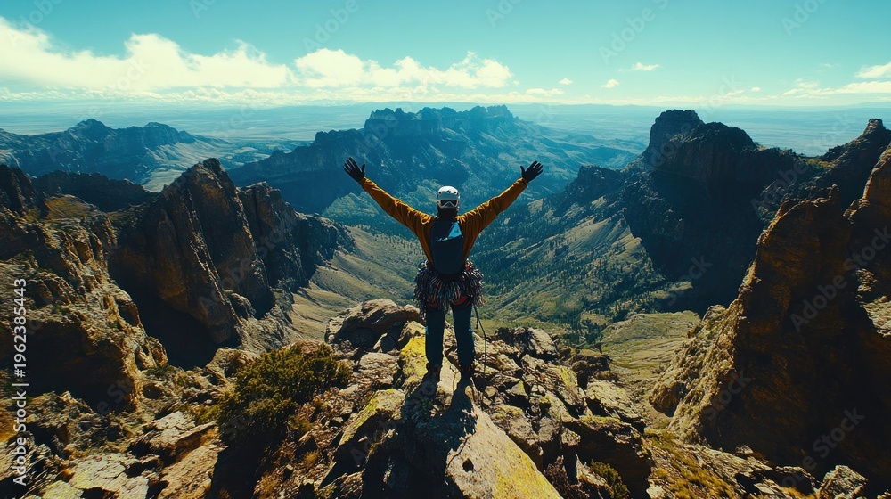 Obraz premium Adventurous climber enjoying mountain view