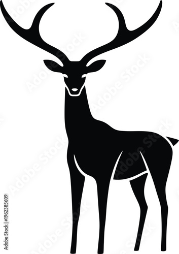 Black silhouette of a deer with large antlers