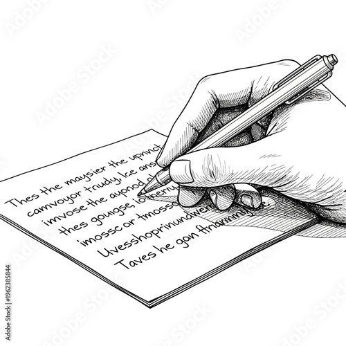 Hand Writing on Paper with Pen - Close-up of Writing Process