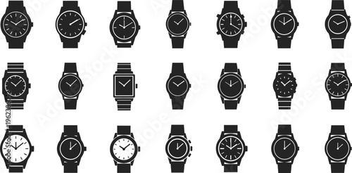 Collection of modern watch designs in black and white