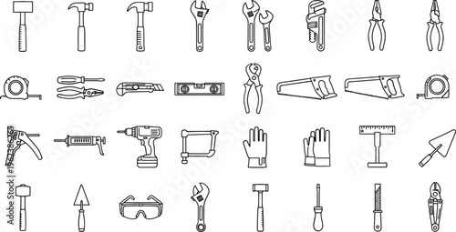 Collection of various tools for construction and repair work