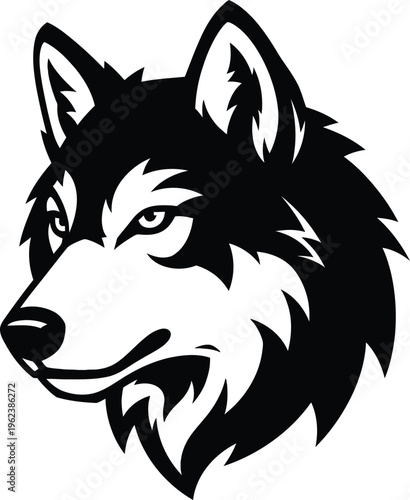 Black and white husky dog head illustration