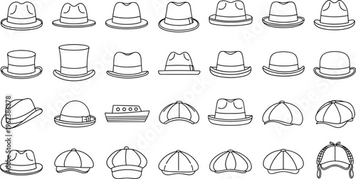 Collection of various stylish hats for fashion and design