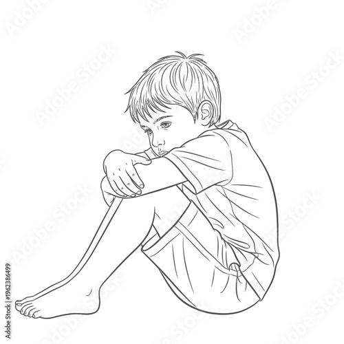 Sad Boy Sitting Alone, Feeling Lonely and Depressed, Childhood Sadness