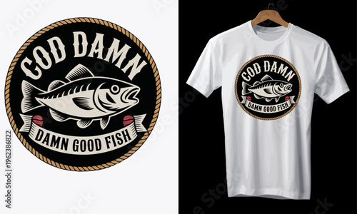 Hook attention and reel in laughs with this bold and humorous fishing t-shirt featuring the phrase “God Damn Damn Good Fish” in a vintage badge-style design. Perfect for anglers, fishermen, and outdoo