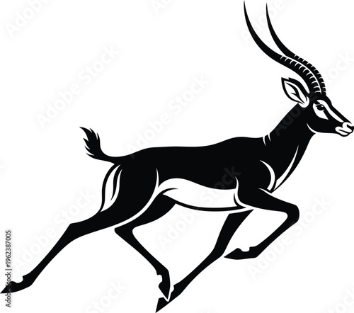 Black silhouette of an antelope in motion
