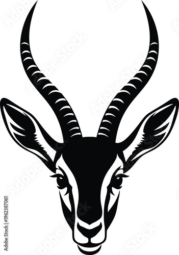 Black and white illustration of an antelope head