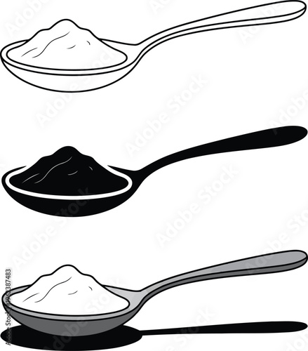 Three spoons with different powdered substances