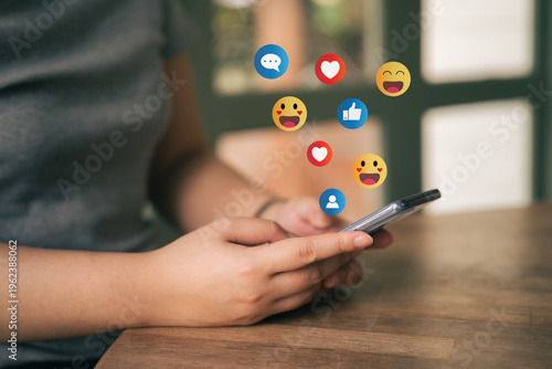 The concept of living on vacation and playing social media. Social media and digital online concept, man using smart phone with Social media. Social Distancing ,Working From Home concept..