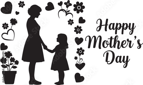 Heartfelt mother and child illustration celebrating mother's day with floral elements isolated on transparent background, Vector