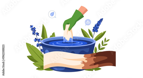 Eco-Friendly Cleaning Concept: Hand in Glove Washing Dirty Cloth with Natural Detergent for Stain Removal and Purity