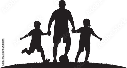 Family enjoying a soccer practice session together on a grassy field. isolated on transparent background, Vector