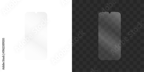 Smartphone screen protector glass with teardrop notch design for mobile phone display isolated on transparent background