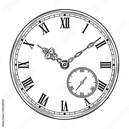 Vintage pocket watch with roman numerals and sub-dial, close-up