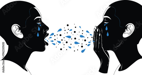 sneeze, cough, droplets, infection, transmission, virus, spread, hygiene, mask, protection, respiratory, illness, contamination, prevention, health, airborne, disease, safety, medical, illustration