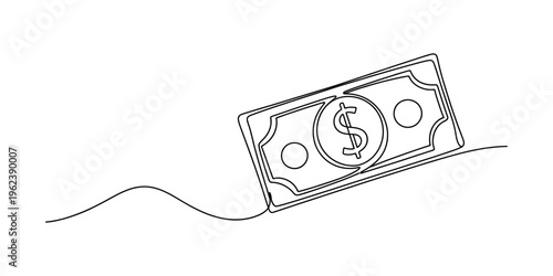 Single line drawing of a dollar bill representing money currency and financial wealth.